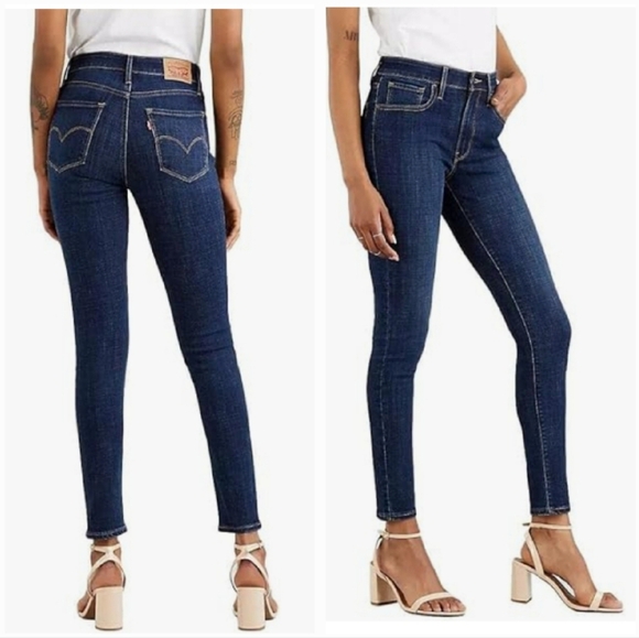 Levis 721 High Waisted Rise Skinny Jeans Stretchy Dark Wash Blue Denim size 28 - Picture 1 of 13